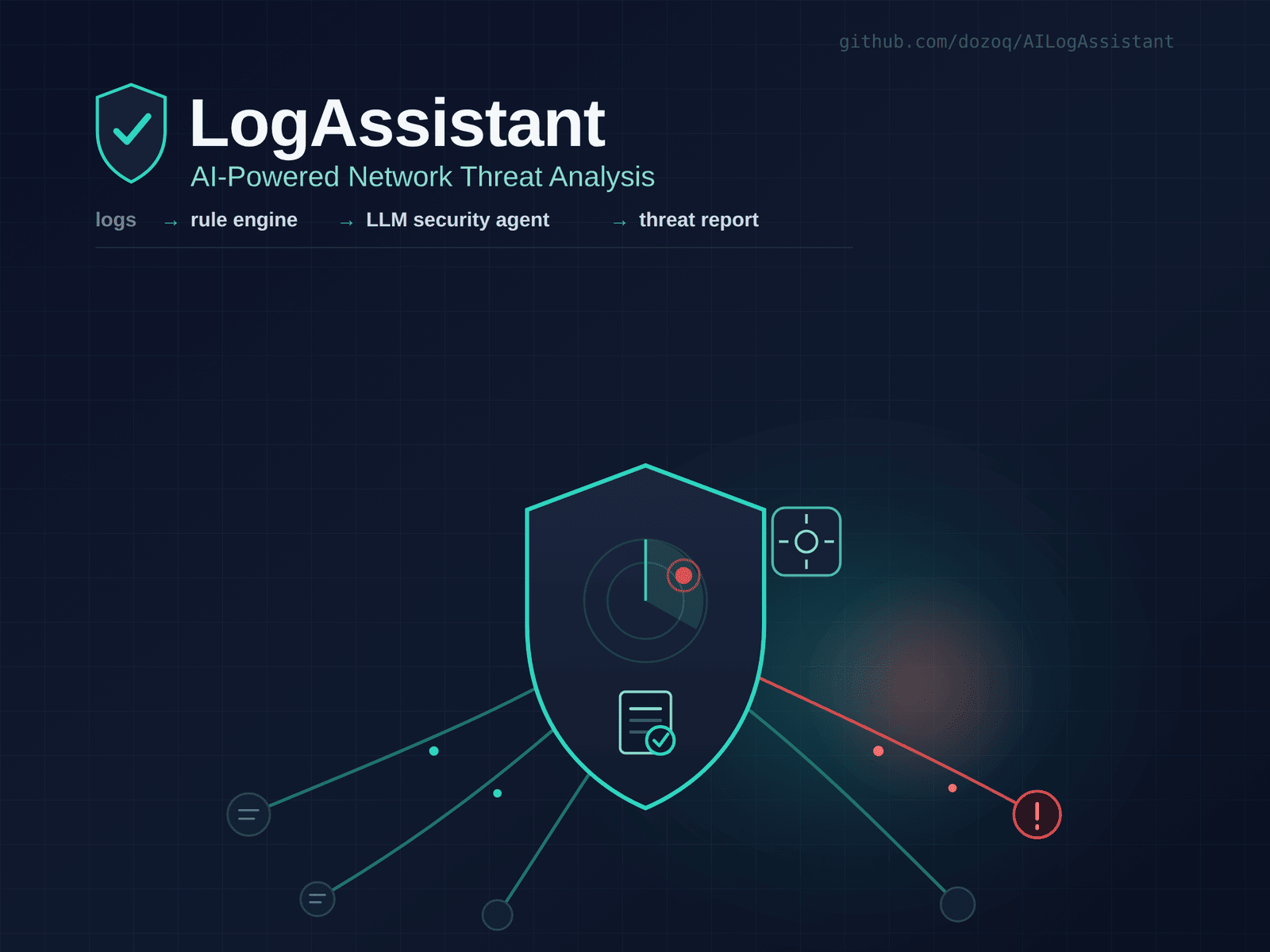 Logo projektu AI Log Assistant — cyber tarcza z radarem w środku