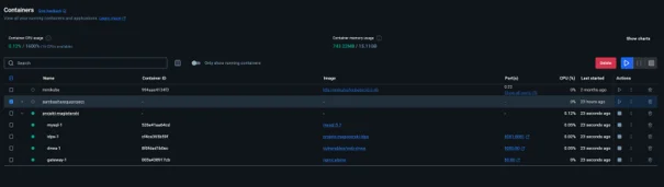 Output of running docker-compose for the application configuration